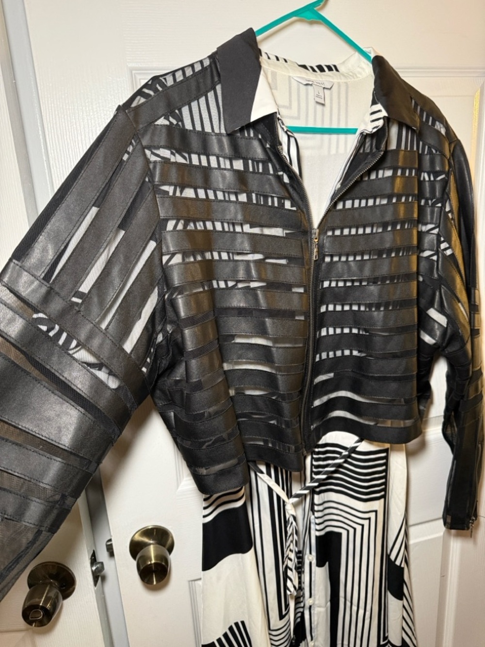 3X Black Sheer Mesh Vegan Leather Moto Jacket with Zipper Detail - Picture 3 of 7